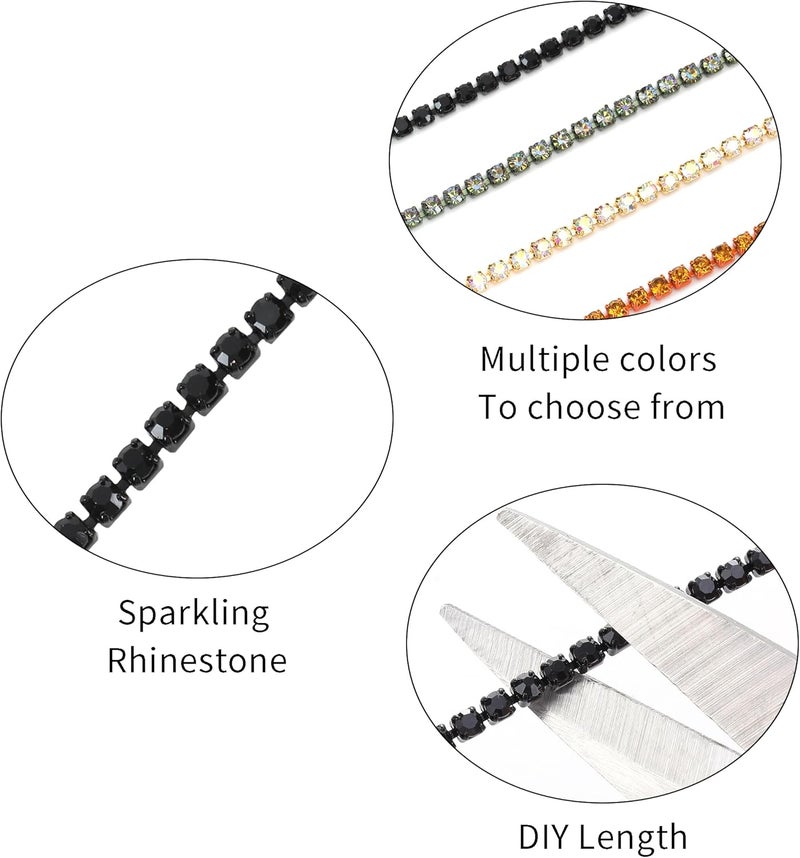Rytenz 10 Yards 2 MM Rhinestone Chain Trim Crystal Rhinestone Close Chain Trim Shiny Rhinestone Chain for Sewing Crafts, DIY Decoration, Jewelry, Clothing, Shoes (Black-2) - Image 3